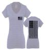 0021. Vintage American Flag United States of America Military us USA Patriotic Style for Women V Neck Fitted T Shirt (Light Gray Small) view 1