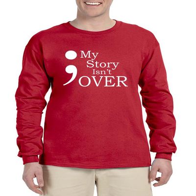 ALLNTRENDS Men's Long Sleeve My Story Isn't Over Semicolon Shirt (L, Red)