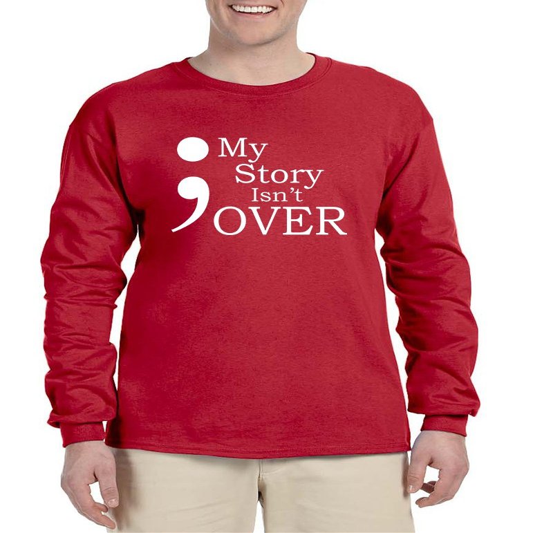 ALLNTRENDS Men's Long Sleeve My Story Isn't Over Semicolon Shirt (L, Red)