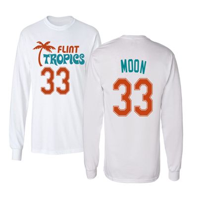 KINGS SPORTS Flint Tropics Jackie Moon 33 Semi Pro Basketball Men's Long Sleeve T Shirt (White,3XL)