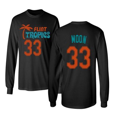KINGS SPORTS Flint Tropics Jackie Moon 33 Semi Pro Basketball Men's Long Sleeve T Shirt (Black,L)