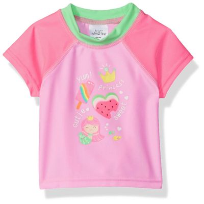 Swim Time Girls' Colorblock UPF 50+ Short Sleeve Rashguard, Pink Watermelon Print, X-Large
