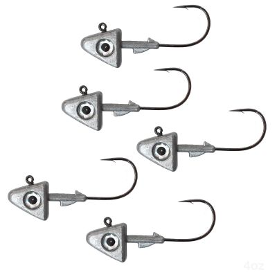 5pcs Fish WOW! 4oz Shad Jig Head 32786 MUSTAD Hook 2X Strong 9/0 Black Nickel Hooks Jigheads - Plain Unpainted