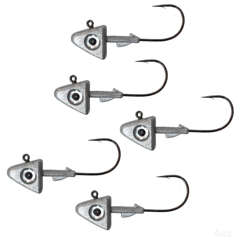 5pcs Fish WOW! 4oz Shad Jig Head 32786 MUSTAD Hook 2X Strong 9/0 Black Nickel Hooks Jigheads - Plain Unpainted