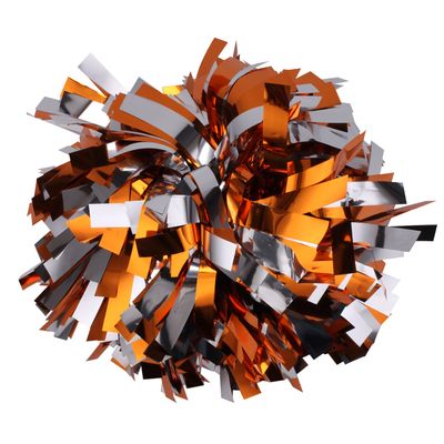 Metallic Cheerleader Cheerleading Pom Poms 6 inch 1 Pair (Orange/Silver)