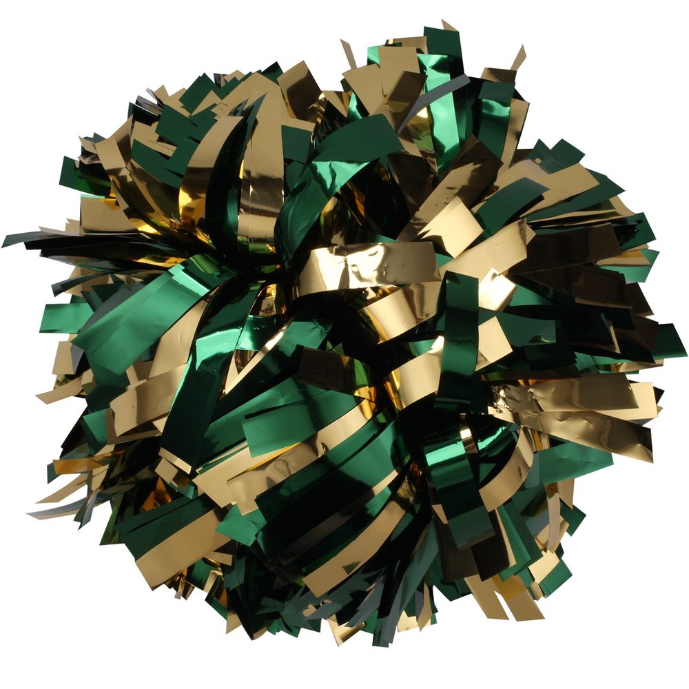 Metallic Cheerleader Cheerleading Pom Poms 6 inch 1 Pair (Forest Green/Gold)