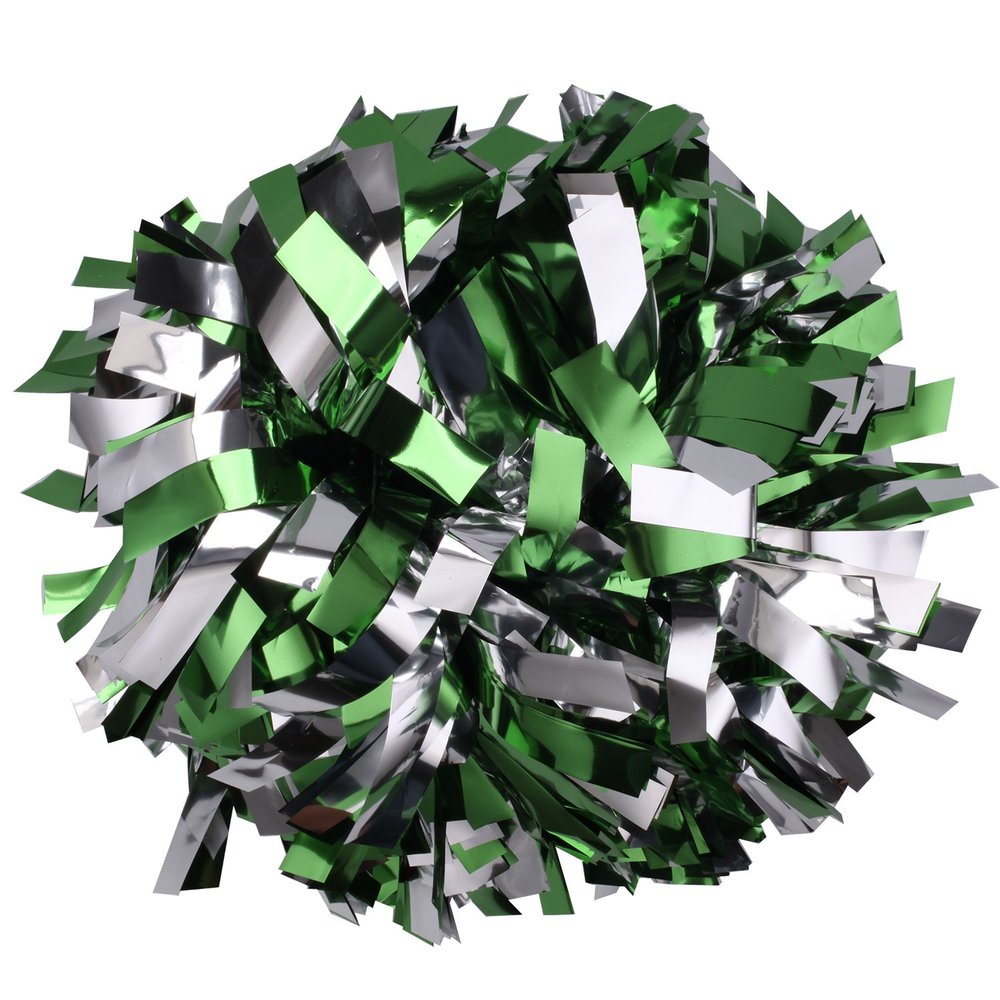 Metallic Cheerleader Cheerleading Pom Poms 6 inch 1 Pair (Kelly Green/Silver)