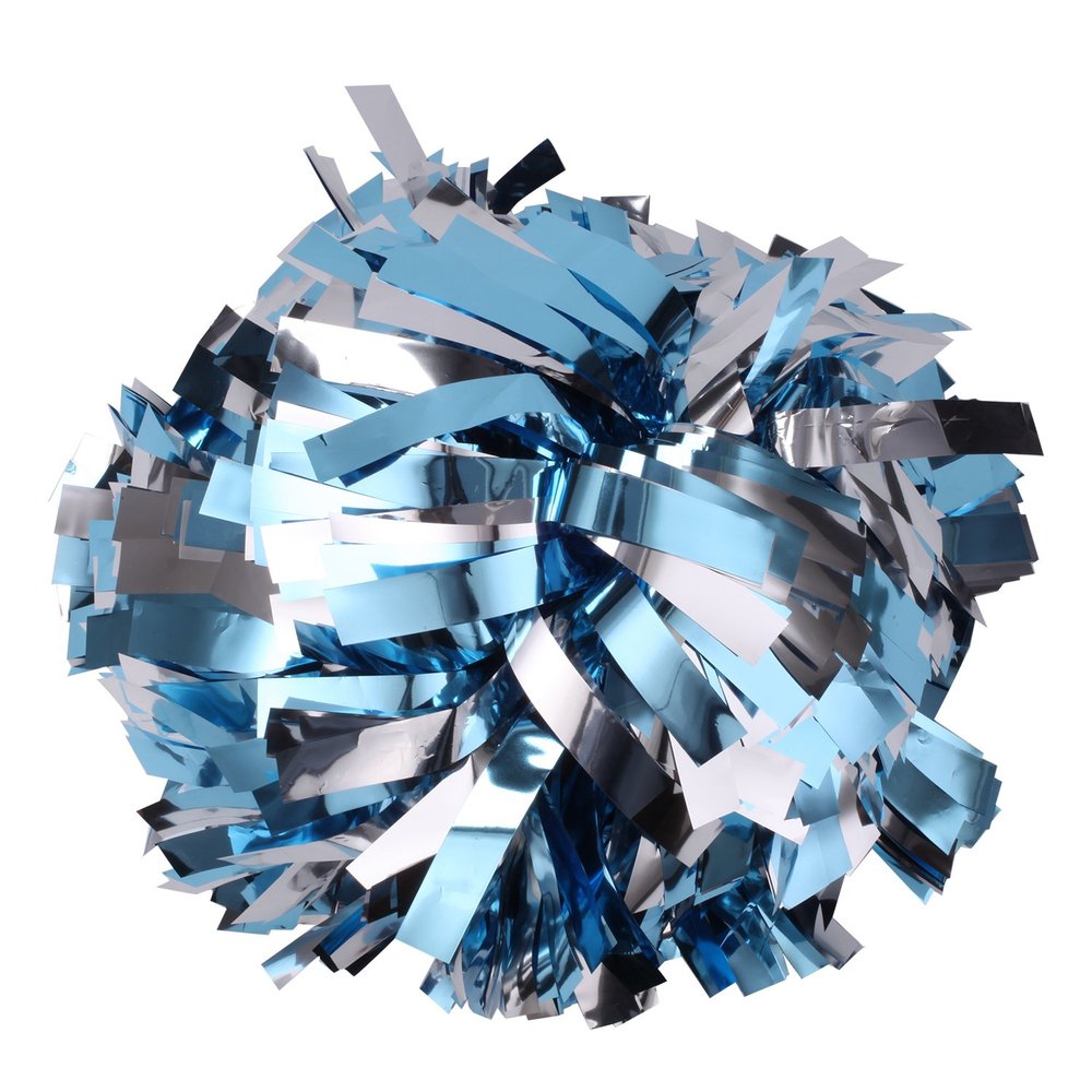 Metallic Cheerleader Cheerleading Pom Poms 6 inch 1 Pair(Columbia Blue/Silver)