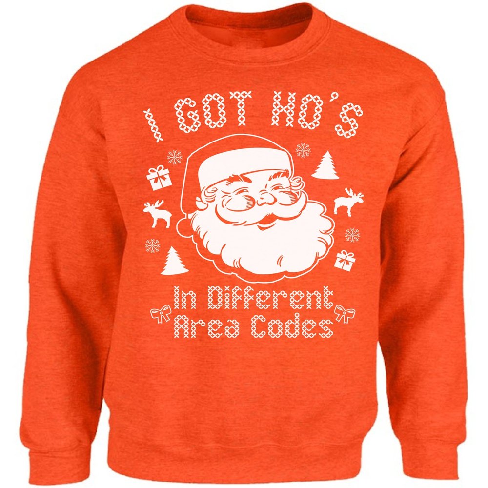 Vizor I Got Ho's In Different Area Codes Ugly Christmas Sweatshirt Xmas Sweater Orange 4XL