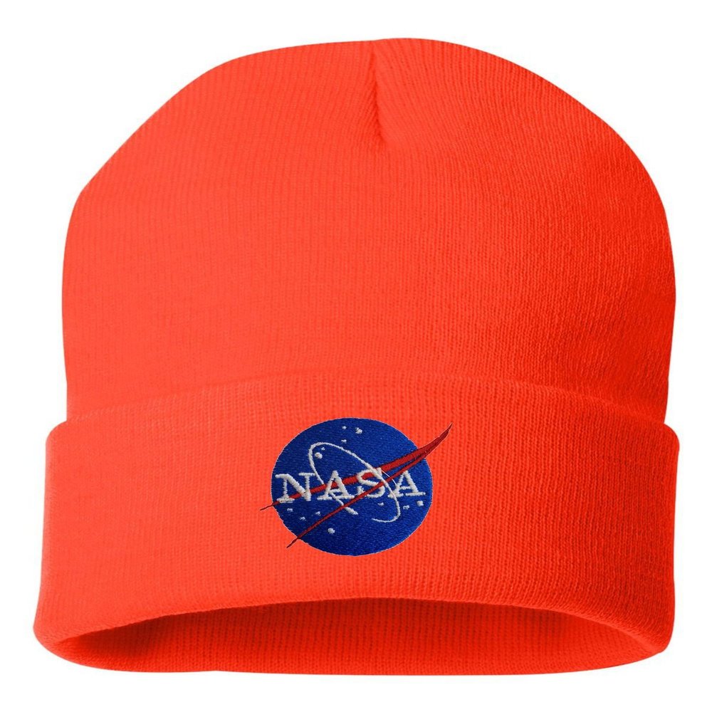 Go All Out One Size Blaze Orange Cuffed NASA Insignia Logo Embroidered Cuffed Knit Beanie Cap