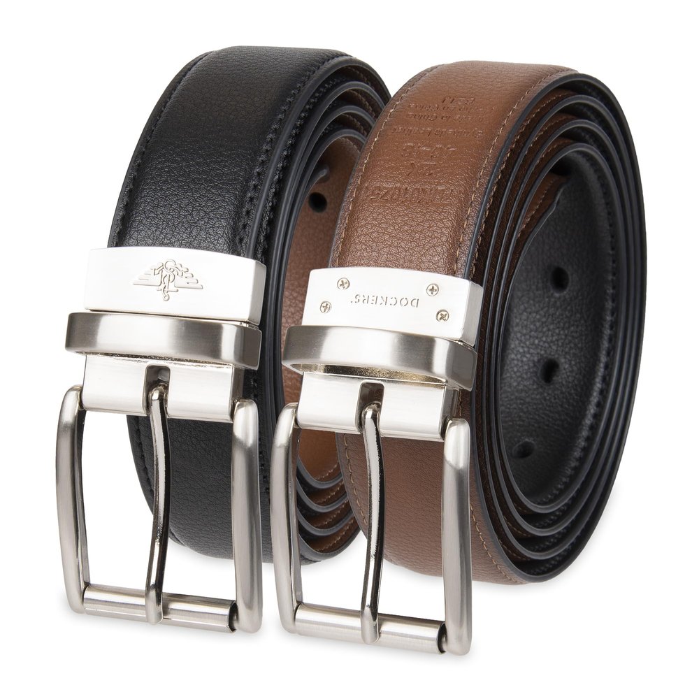 Dockers Men's Reversible Casual Belt with Comfort Stretch-black/cognac, Xlarge