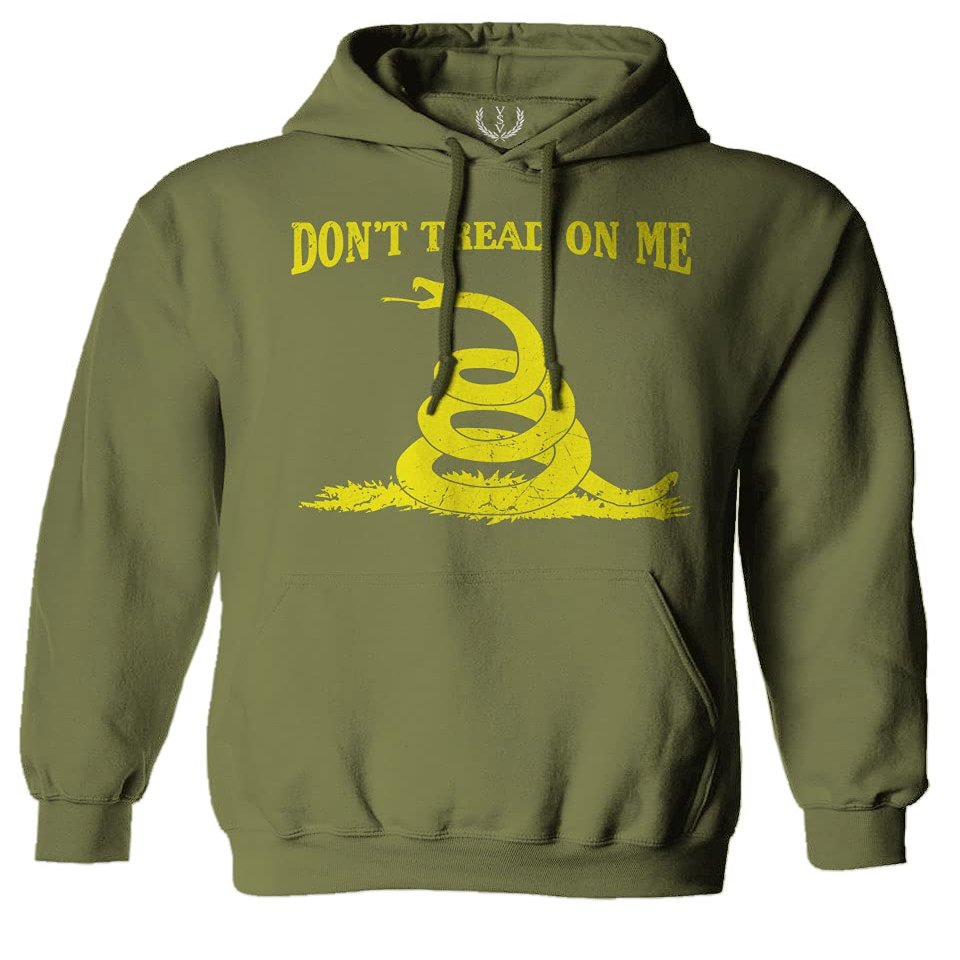 0024. American Don't Tread ON ME Military Combat United State Patriotic Style Sweatshirt Pullover Hoodie (Olive, Large)
