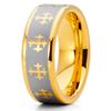 8mm Yellow Gold Tungsten Carbide Wedding Ring Cross Design Brushed Silver Finish Unisex Band 8 view 1