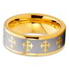 8mm Yellow Gold Tungsten Carbide Wedding Ring Cross Design Brushed Silver Finish Unisex Band 8 view 2