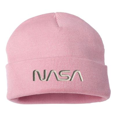 One Size Pink Cuffed NASA Worm Logo Embroidered Cuffed Knit Beanie Cap