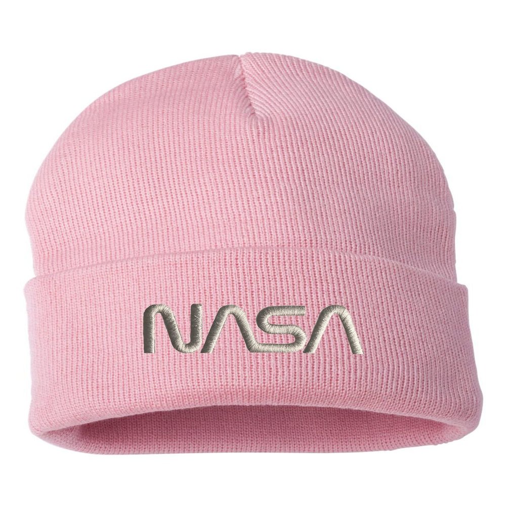 One Size Pink Cuffed NASA Worm Logo Embroidered Cuffed Knit Beanie Cap