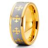 8mm Yellow Gold Tungsten Carbide Wedding Ring Cross Design Brushed Silver Finish Unisex Band 7 view 1