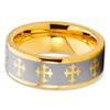 8mm Yellow Gold Tungsten Carbide Wedding Ring Cross Design Brushed Silver Finish Unisex Band 7 view 2