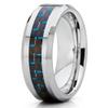 8mm Polished Silver Tungsten Carbide Wedding Band Blue Carbon Fiber Mens Comfort Fit Ring 11