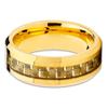 8mm Polished Yellow Tungsten Carbide Wedding Ring Carbon Fiber Inlay Stepped Edge Band 8 view 2