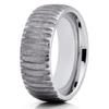 8mm Silver Tungsten Carbide Wedding Band Woodgrain Design Dome Gunmetal Gray Ring 9 view 1