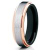 6mm Brushed Tungsten Carbide Wedding Band Rose Gold Stepped Edges Black Inlay Ring 11 view 1