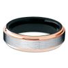 6mm Brushed Tungsten Carbide Wedding Band Rose Gold Stepped Edges Black Inlay Ring 11 view 2