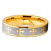 5mm Yellow Gold Tungsten Carbide Wedding Ring Cross Design Silver Finish Unisex Pipe Cut Band 11.5 view 2