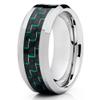 9mm Polished Silver Tungsten Carbide Wedding Band Green Carbon Fiber Center Mens Comfort Fit Ring 7 view 1