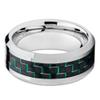 9mm Polished Silver Tungsten Carbide Wedding Band Green Carbon Fiber Center Mens Comfort Fit Ring 7 view 2