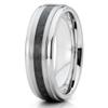 6mm Polished Silver Tungsten Carbide Wedding Band Stepped Edges Black Carbon Fiber Center Ring 11.5 view 1
