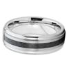 6mm Polished Silver Tungsten Carbide Wedding Band Stepped Edges Black Carbon Fiber Center Ring 11.5 view 2