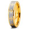 5mm Yellow Gold Tungsten Carbide Wedding Ring Cross Design Silver Finish Unisex Pipe Cut Band 6 view 1