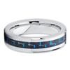 6mm Polished Silver Tungsten Carbide Wedding Ring Beveled Edge Blue Carbon Fiber Center Unisex Band 10.5 view 2