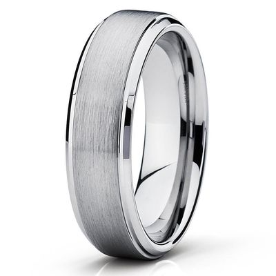 6mm Brushed Silver Tungsten Carbide Wedding Band Stepped Edge Polished Mens Womens Ring 6