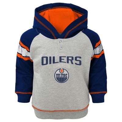 Outerstuff NHL Edmonton Oilers Infant Classic Stripe Hoodie, 24 Months, Heather Grey