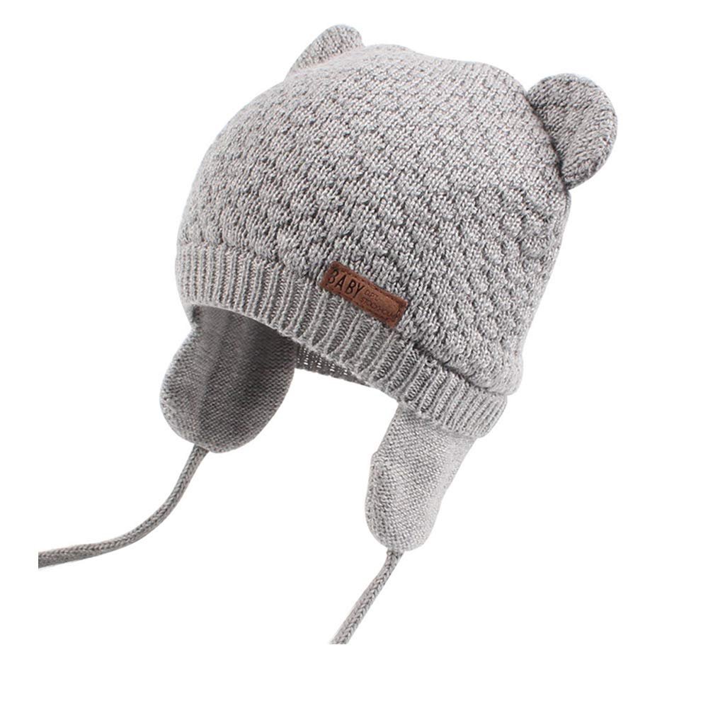 XIAOHAWANG Warm Baby Hat Cute Bear Toddler Earflap Beanie for Fall Winter (0-6 Months, A-Grey)