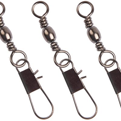 Shaddock Fishing Barrel Fishing Swivels with Safty Snap, 100pcs Saltwater Freshwater Swivels Tackles, Stainless Steel Interlock Snaps, Fishing Line Connector, Black, Size4