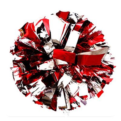 PUZINE 2pack 13" Cheerleading Pom Poms with New Handle for Team Spirit Sports Dance Cheering Kids Adults 100g (Red with Silver)