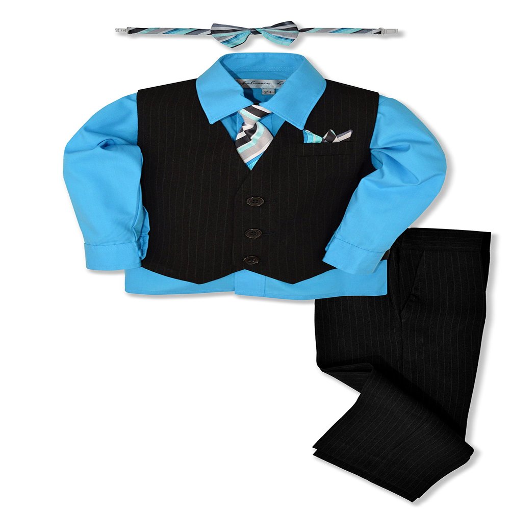Johnnie Lene JL40 Pinstripe Boys Formal Dresswear Vest Set (24 Months, Black/Vivid)