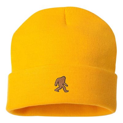 Go All Out One Size Gold Cuffed Bigfoot Sasquatch Embroidered Cuffed Knit Beanie Cap