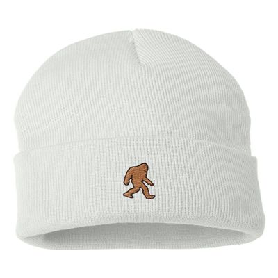 Go All Out One Size White Cuffed Bigfoot Sasquatch Embroidered Cuffed Knit Beanie Cap