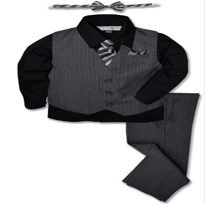 Johnnie Lene JL40 Pinstripe Boys Formal Dresswear Vest Set (24 Months, Gray/Black)