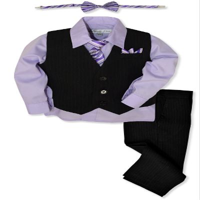 Johnnie Lene JL40 Pinstripe Boys Formal Dresswear Vest Set (18 Months, Black/Lilac)