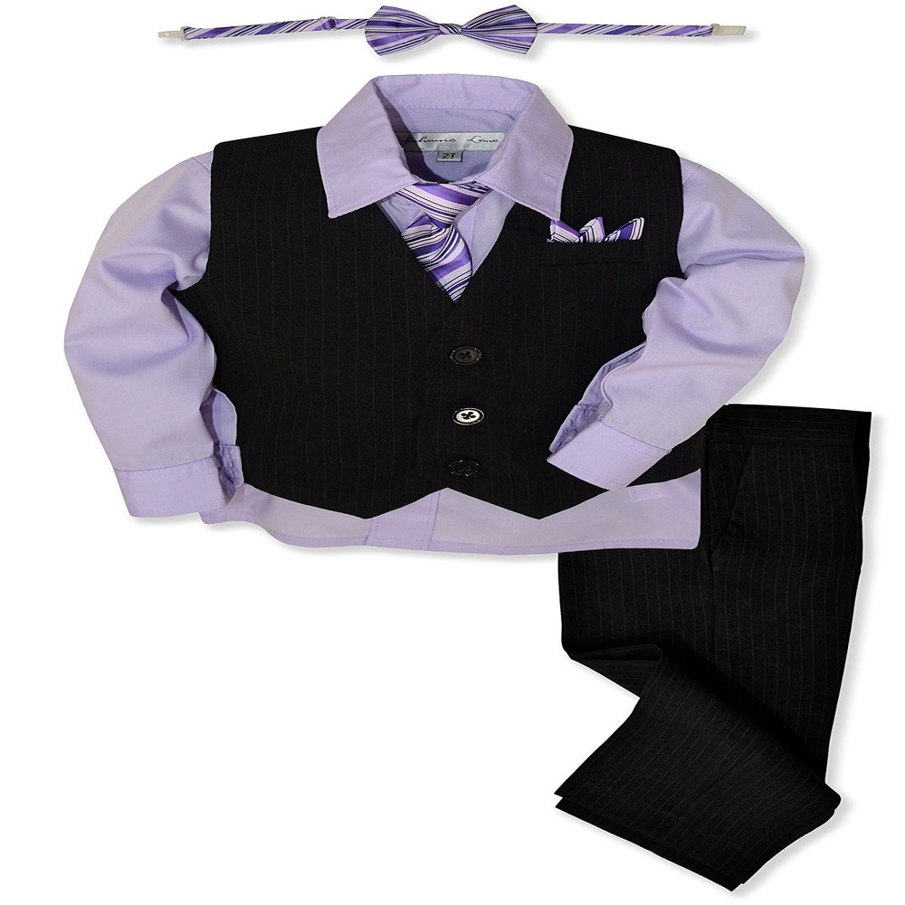 Johnnie Lene JL40 Pinstripe Boys Formal Dresswear Vest Set (18 Months, Black/Lilac)