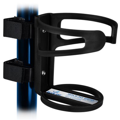 Blue Jay An Elite Healthcare Brand Hold My Drink Universal Beverage Holder with Non-Slip Strip for All Mobility Equipment | Easy to Install Holds Beverages with Flexible Cup Holder | Black