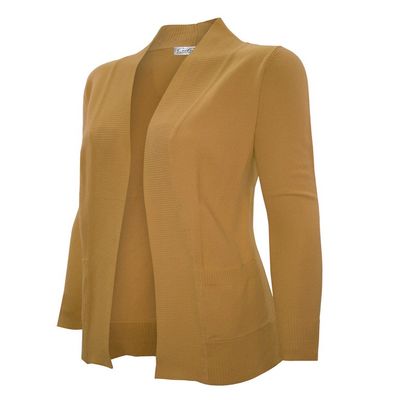 Cielo Women's Solid Basic Open Front Pockets Knit Sweater Cardigan Mustard XL
