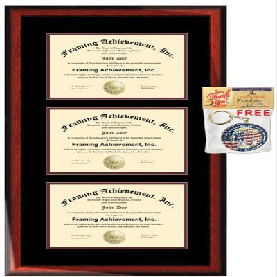 University Diploma Frame Three Certificate Holder Triple College Degree Frames 3 Document Framing Double Matted Satin Mahogany Wood Top Black Inner Maroon License Plaque Case