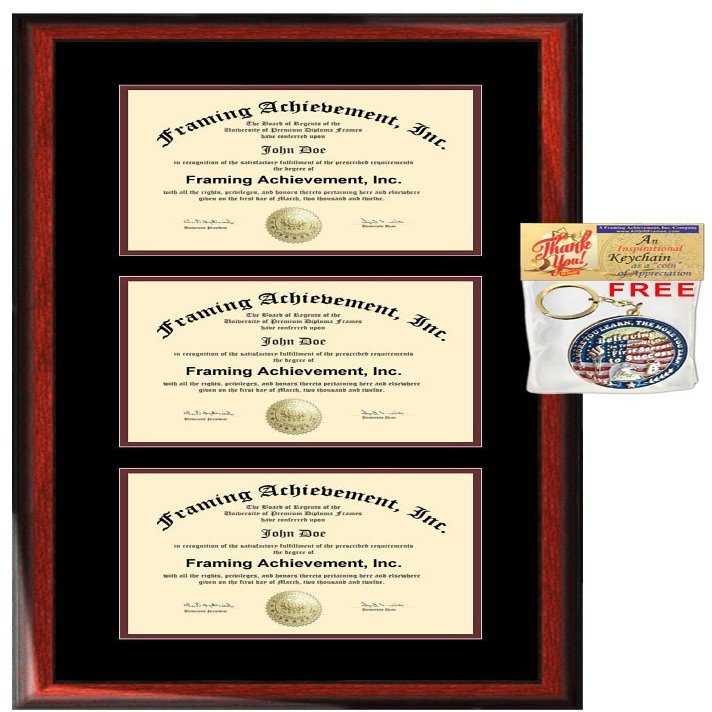 University Diploma Frame Three Certificate Holder Triple College Degree Frames 3 Document Framing Double Matted Satin Mahogany Wood Top Black Inner Maroon License Plaque Case