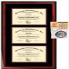 University Diploma Frame Three Certificate Holder Triple College Degree Frames 3 Document Framing Double Matted Satin Mahogany Wood Top Black Inner Maroon License Plaque Case view 1